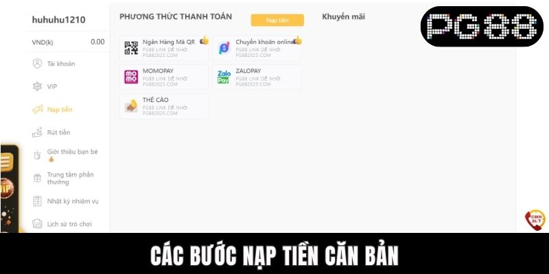 Các bước nạp tiền căn bản